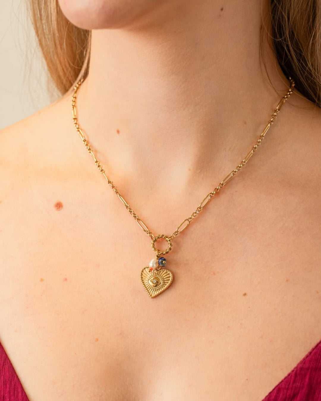 Steel Evil Eye Heart Charm Necklace | Anartxy