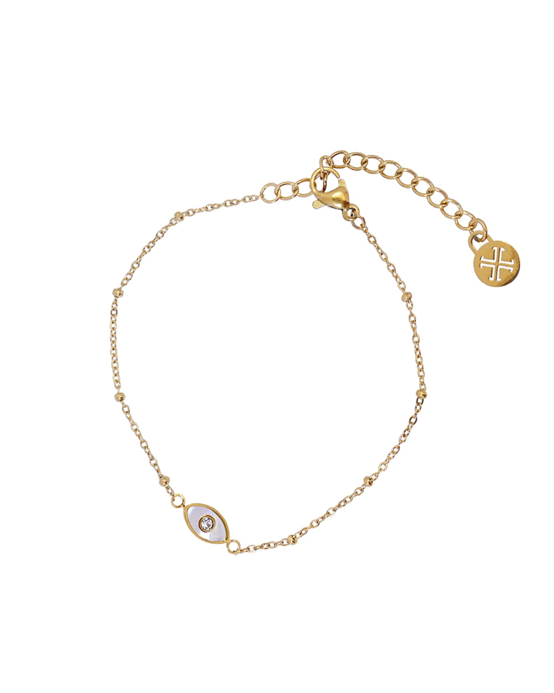 Steel Evil Eye Shell Detail Beaded Chain Bracelet | Anartxy