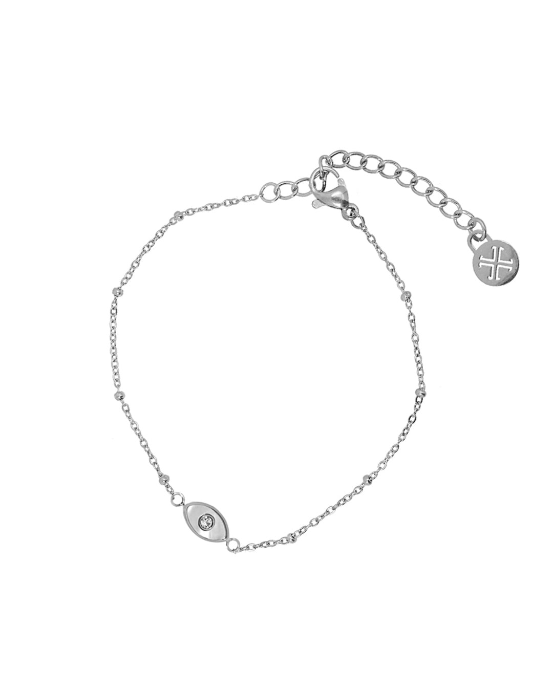 Steel Evil Eye Shell Detail Beaded Chain Bracelet | Anartxy