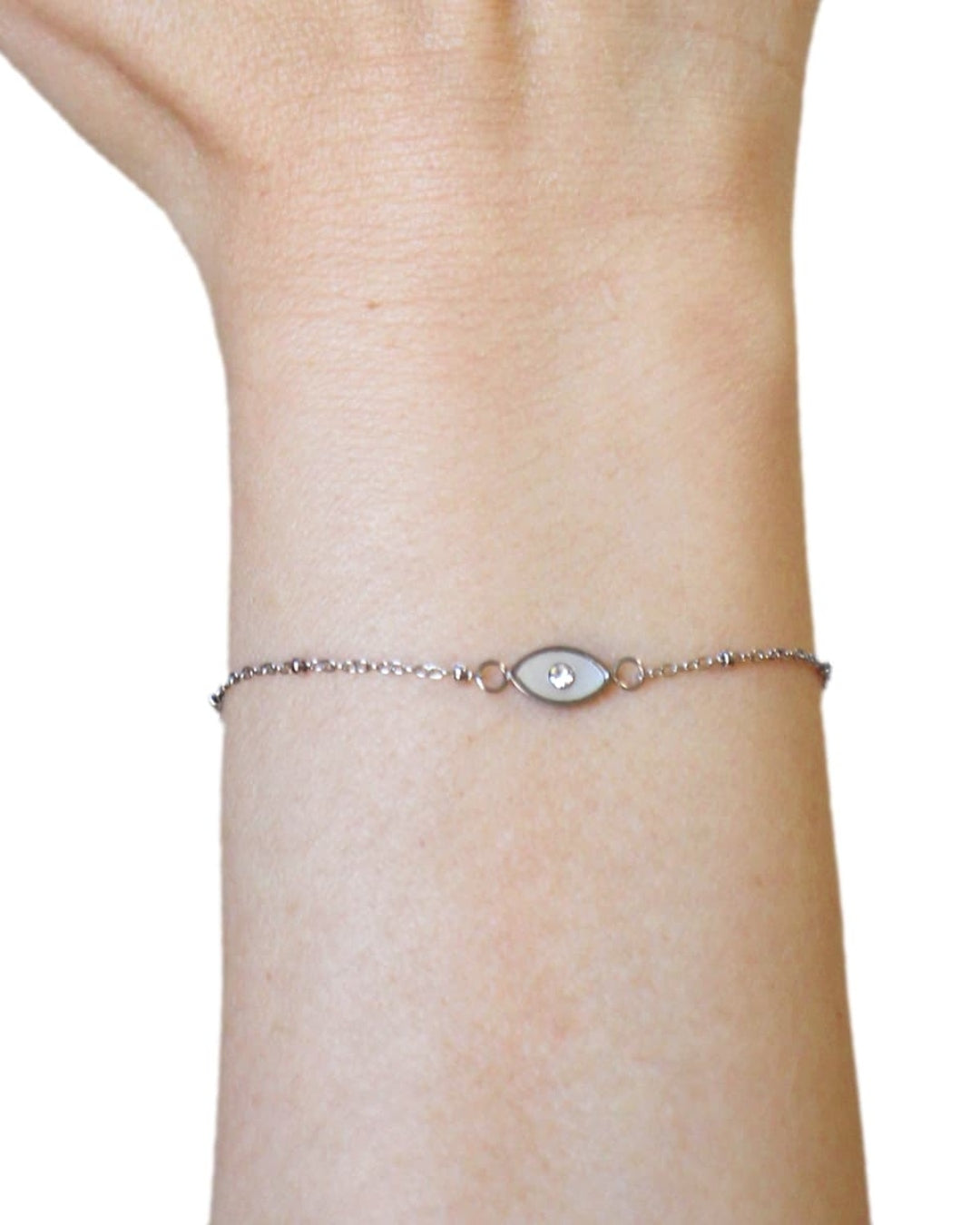 Steel Evil Eye Shell Detail Beaded Chain Bracelet | Anartxy