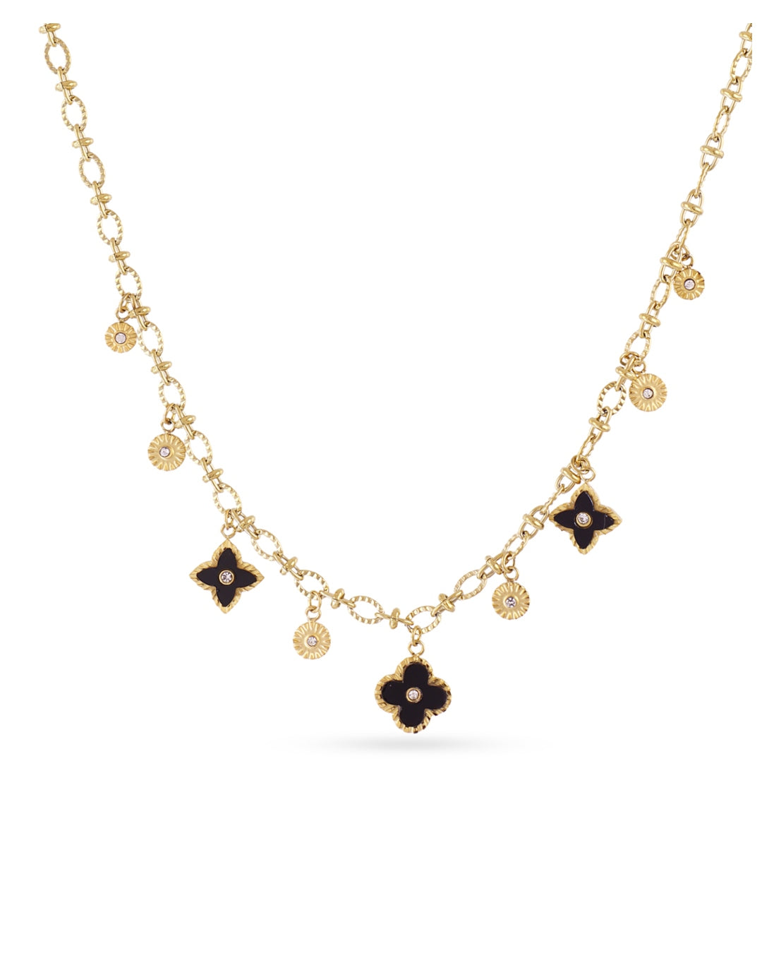 Steel Flower Detail Charm Necklace | Anartxy