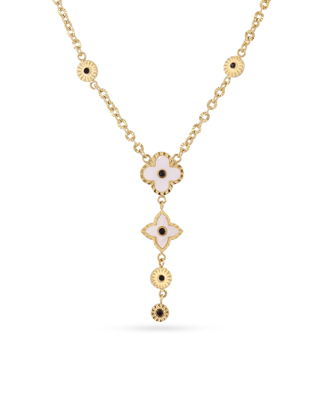 Steel Flower Detail Lariat Necklace | Anartxy