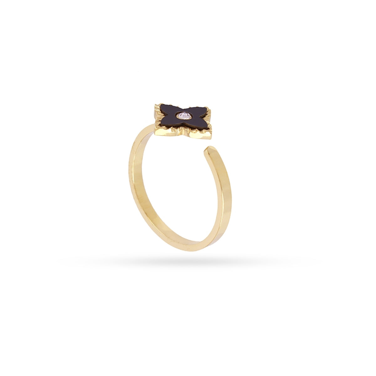 Gold Seashell & Zircon Flower Ring | Adjustable Natural Stone Ring