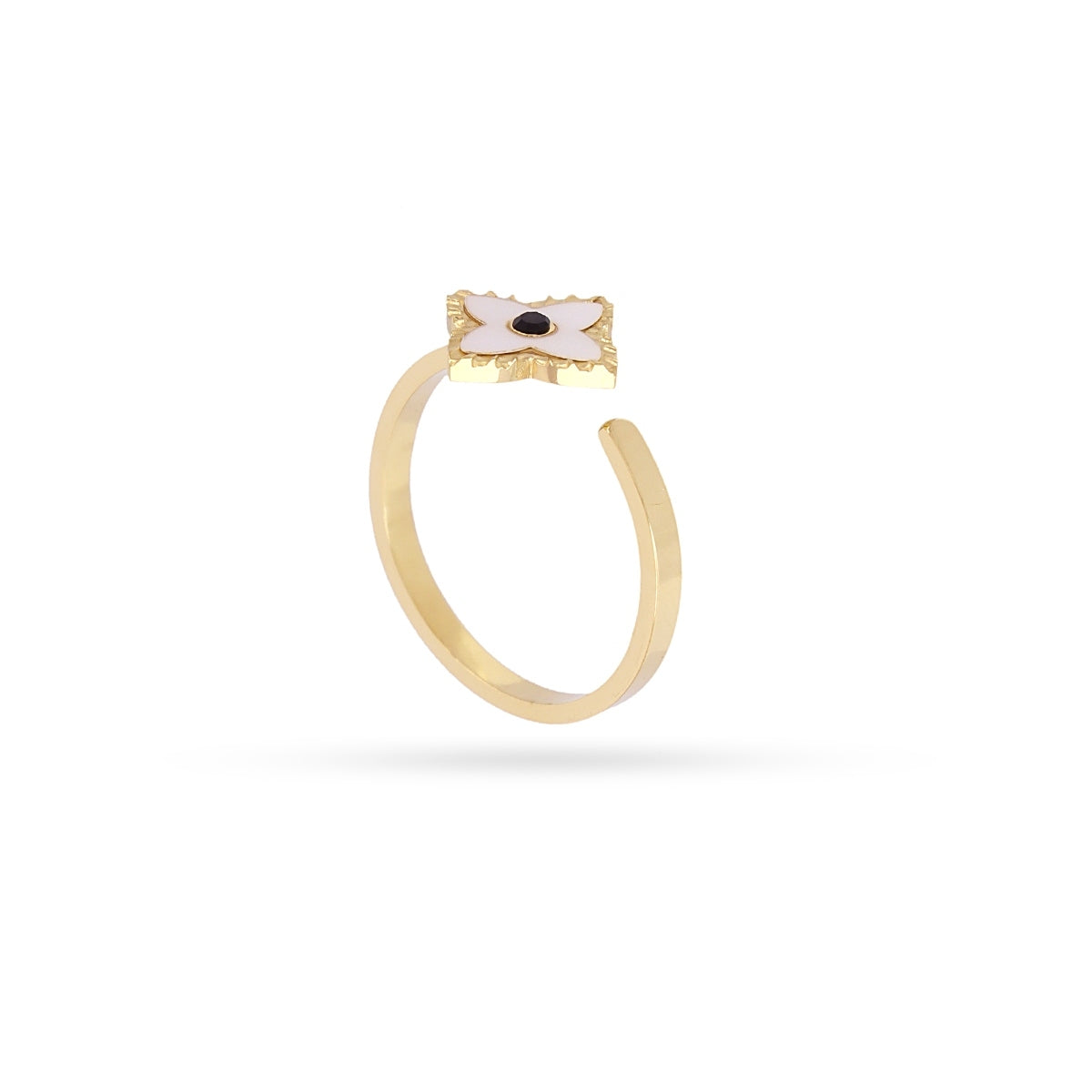 Gold Seashell & Zircon Flower Ring | Adjustable Natural Stone Ring