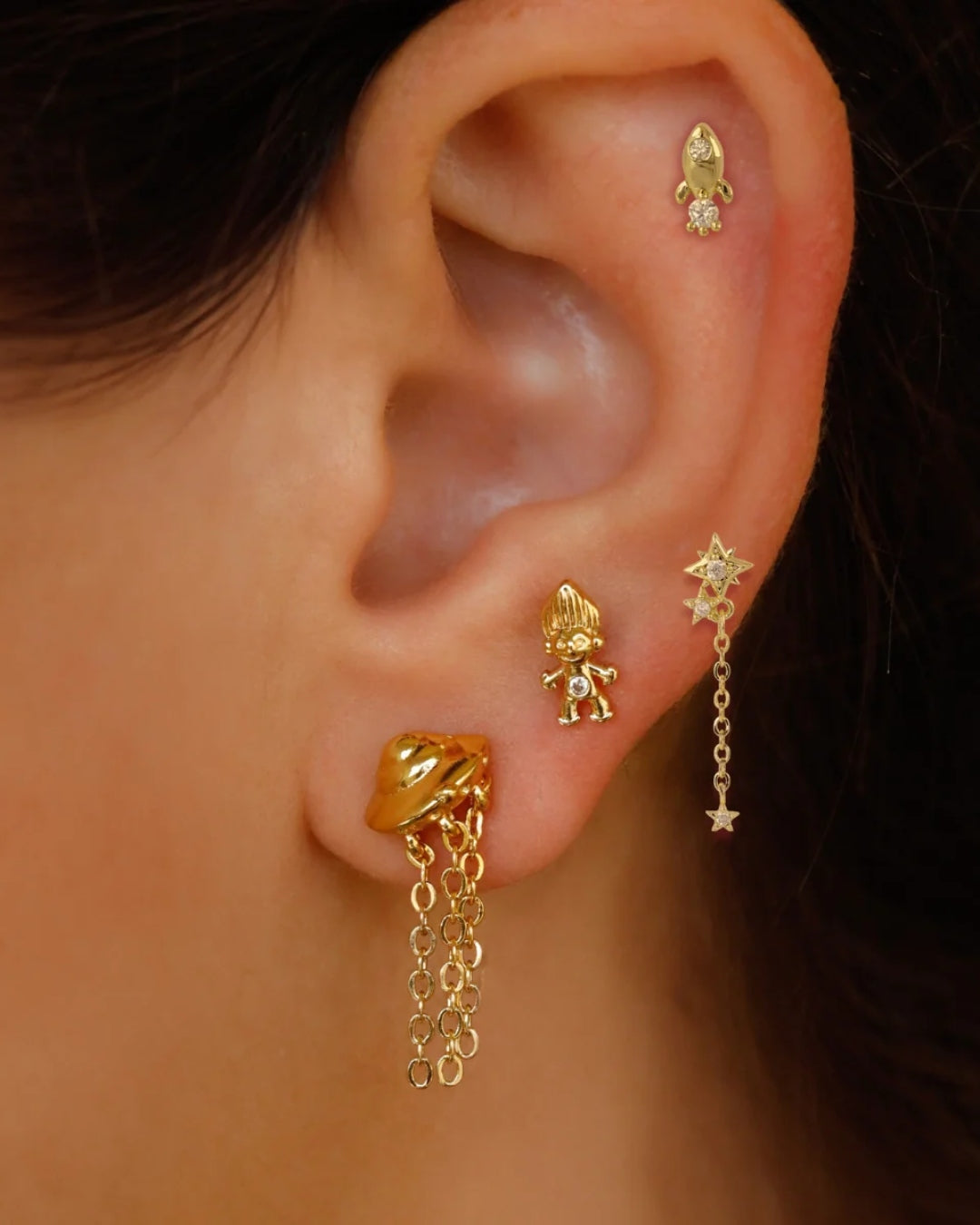 Steel Flying Saucer Flat Back Single Stud Earring | Anartxy