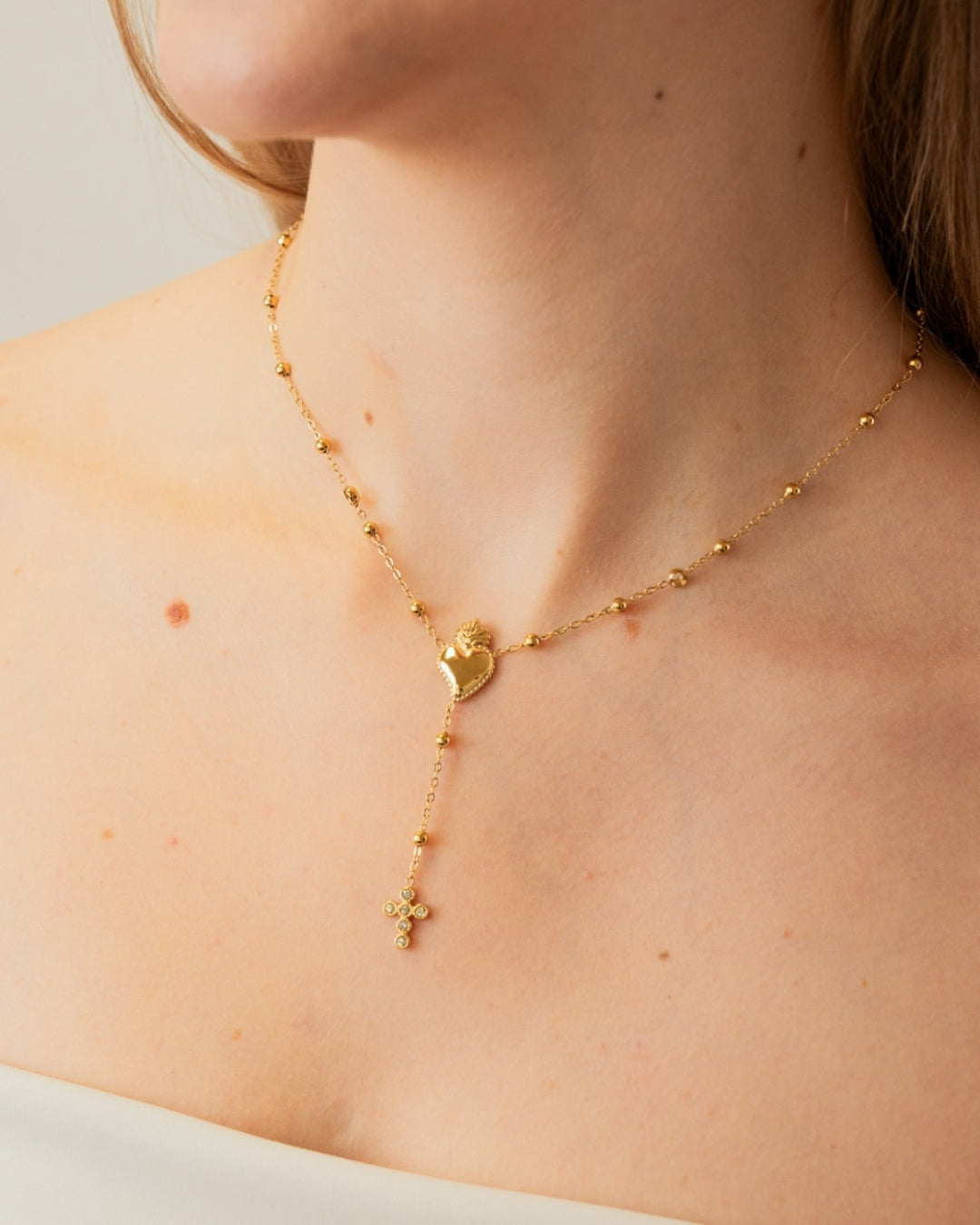 Steel Heart & Cross Lariat Necklace | Anartxy