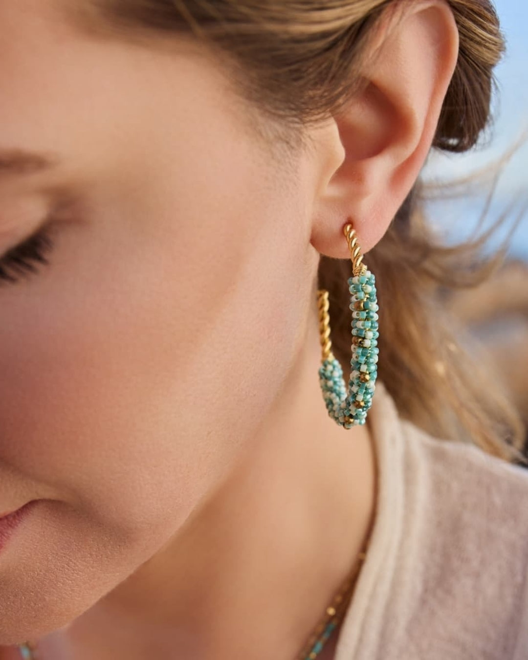 Steel Large Beaded Hoop Earrings | Anartxy