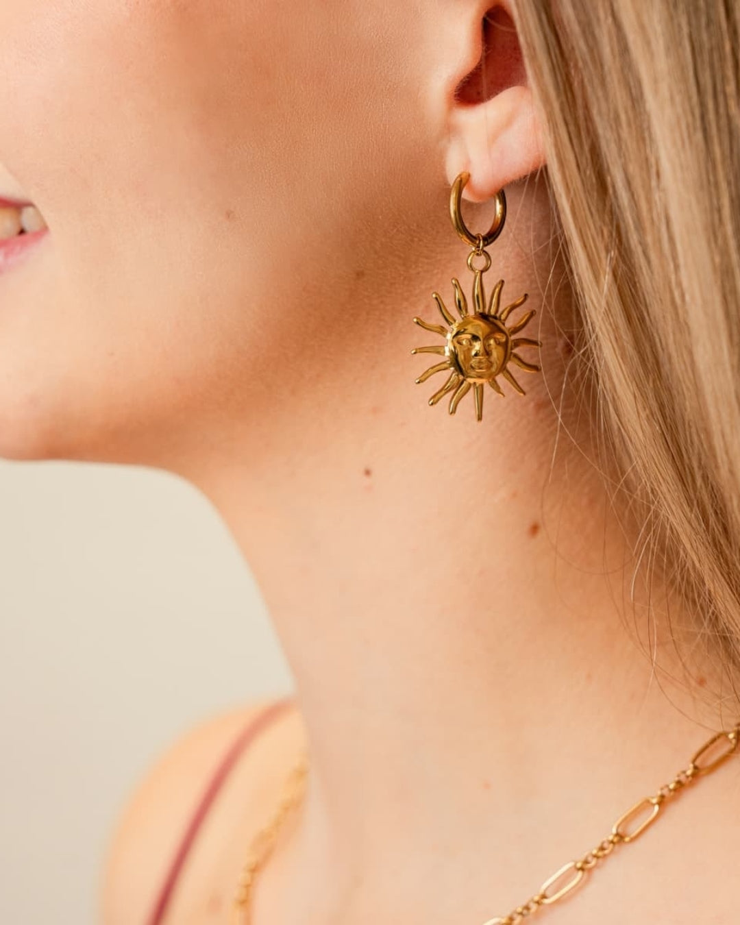 Steel Large Sun Charm Earrings | Anartxy