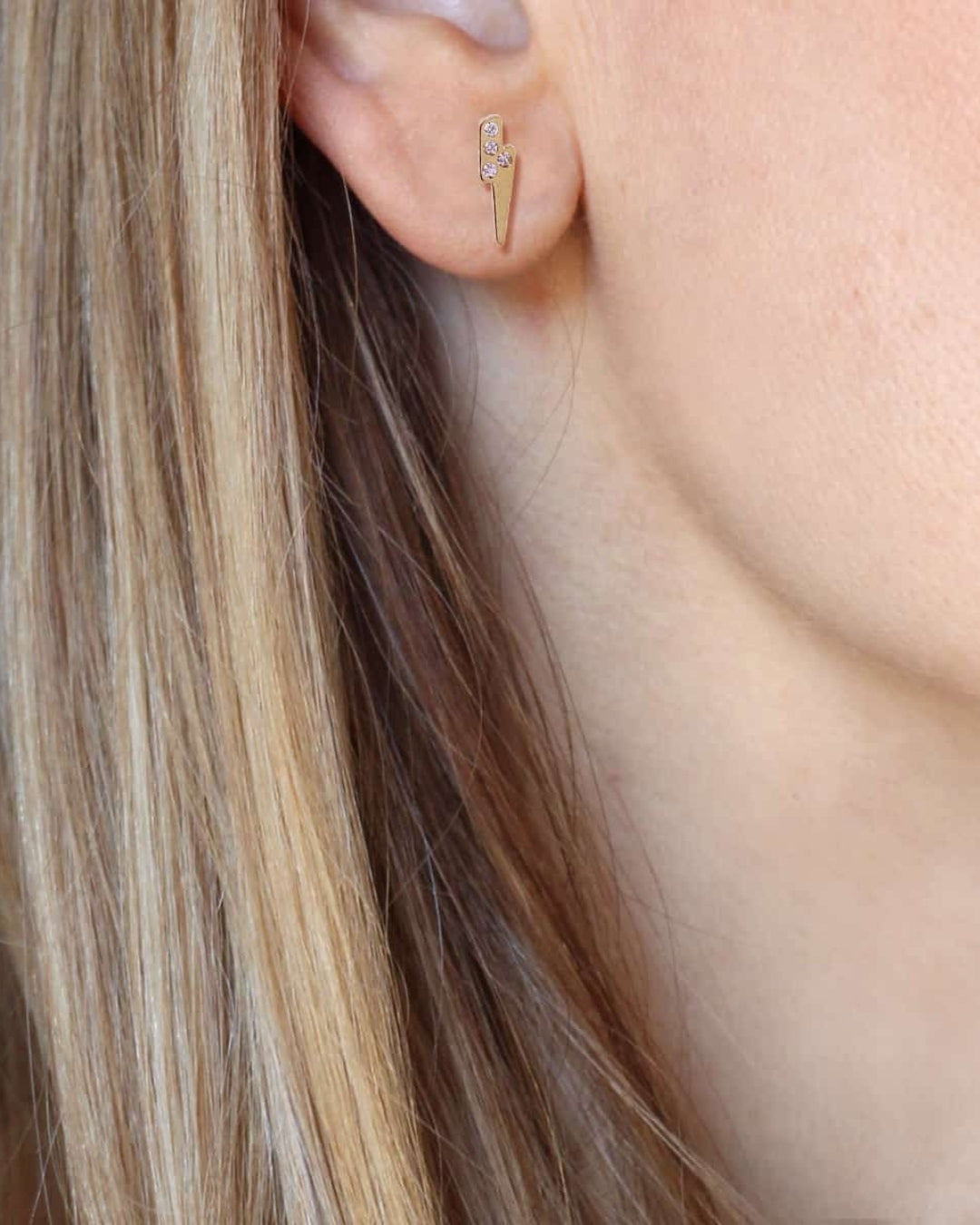 Steel Lightning Bolt Stud Earrings | Anartxy