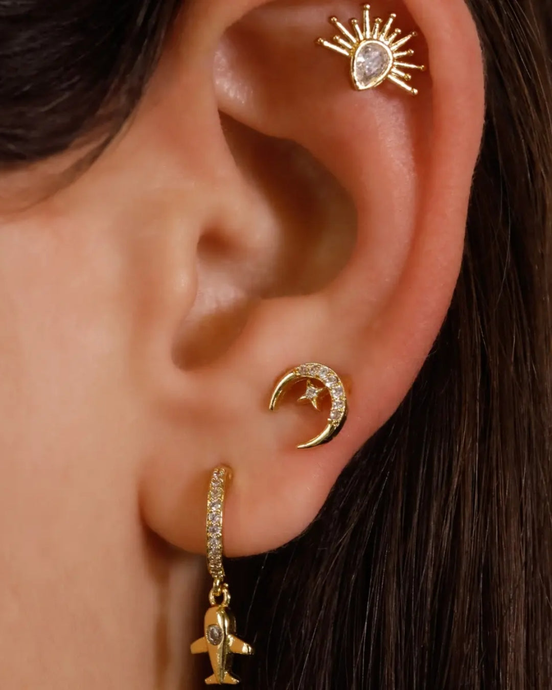 Steel Moon & Star Ball Back Single Stud Earring | Anartxy