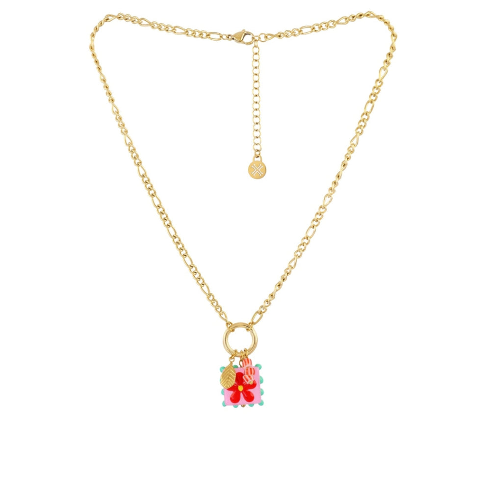 Steel Mosaic Square Flower Pendant Necklace | Anartxy