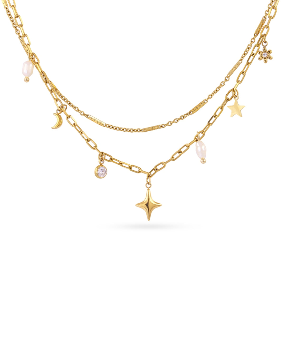 Steel Multi Charm Double Layer Necklace | Anartxy