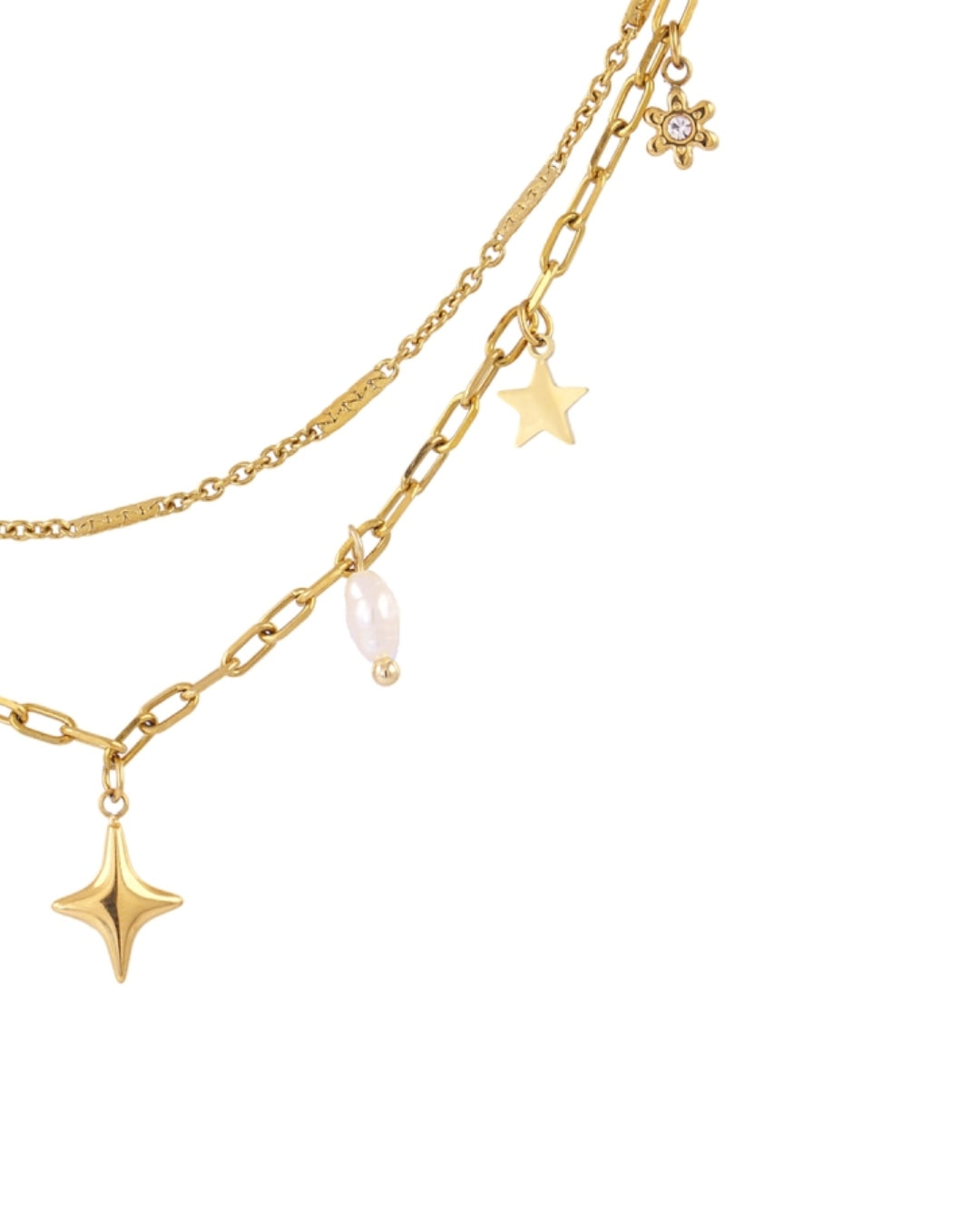 Steel Multi Charm Double Layer Necklace | Anartxy