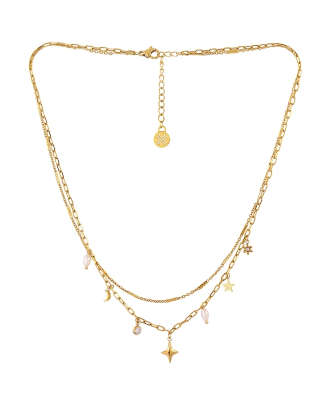 Steel Multi Charm Double Layer Necklace | Anartxy