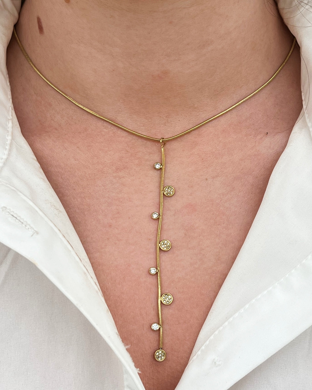 Steel Multi Circle Charm Lariat Necklace | Anartxy