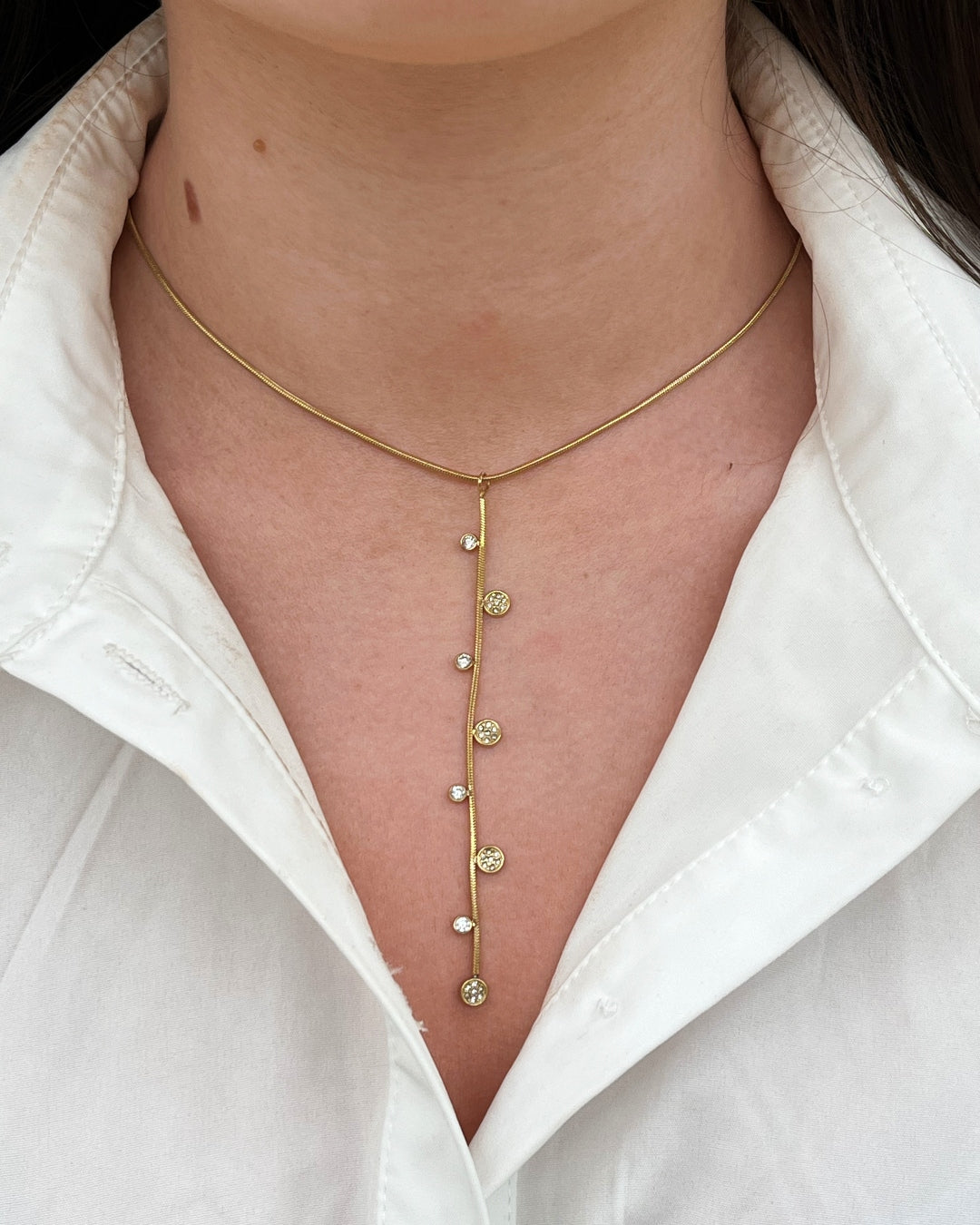 Steel Multi Circle Charm Lariat Necklace | Anartxy