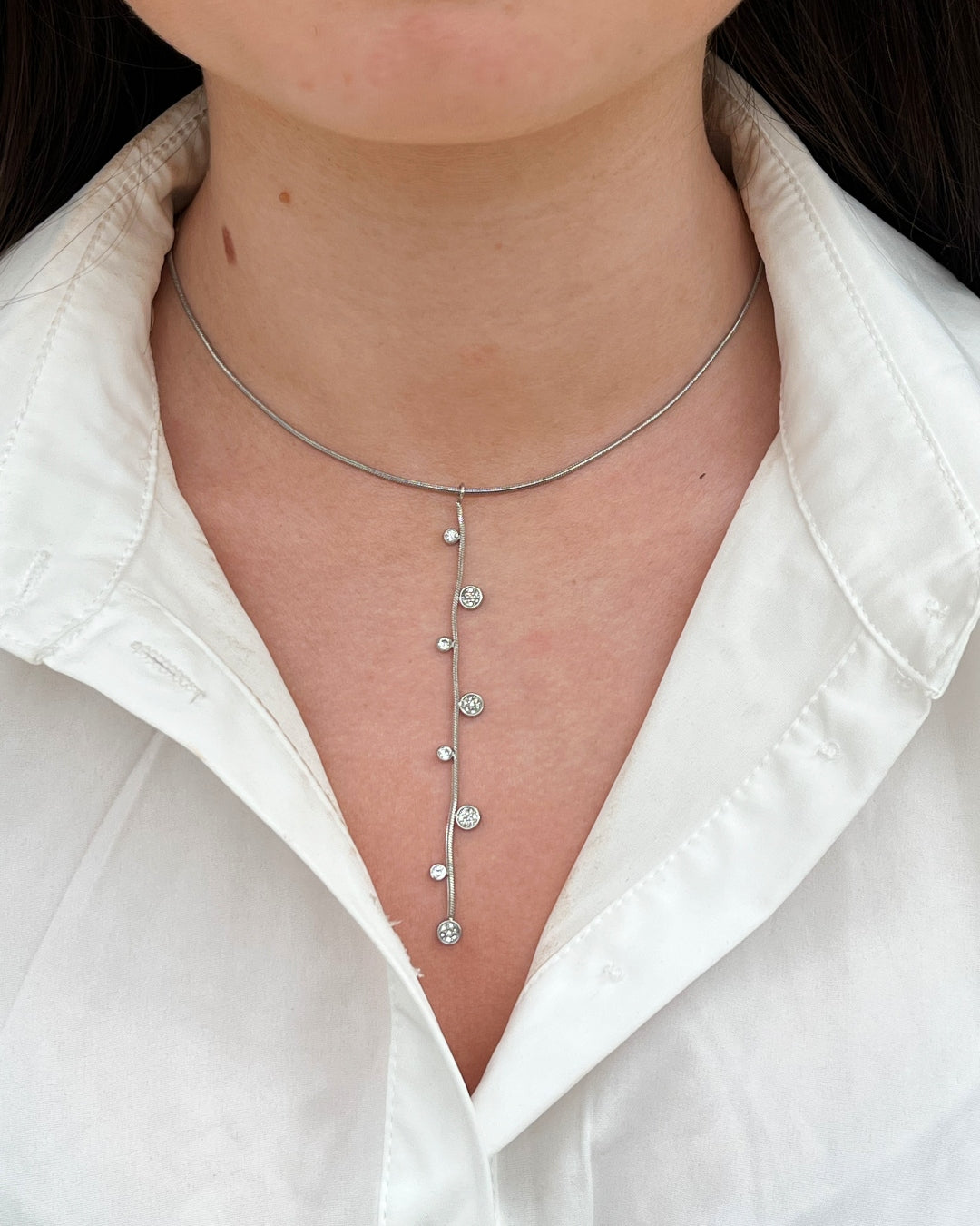 Steel Multi Circle Charm Lariat Necklace | Anartxy
