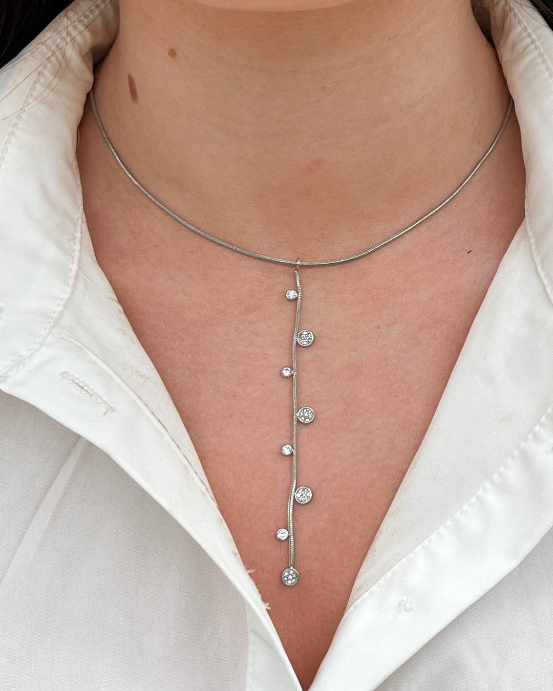 Steel Multi Circle Charm Lariat Necklace | Anartxy