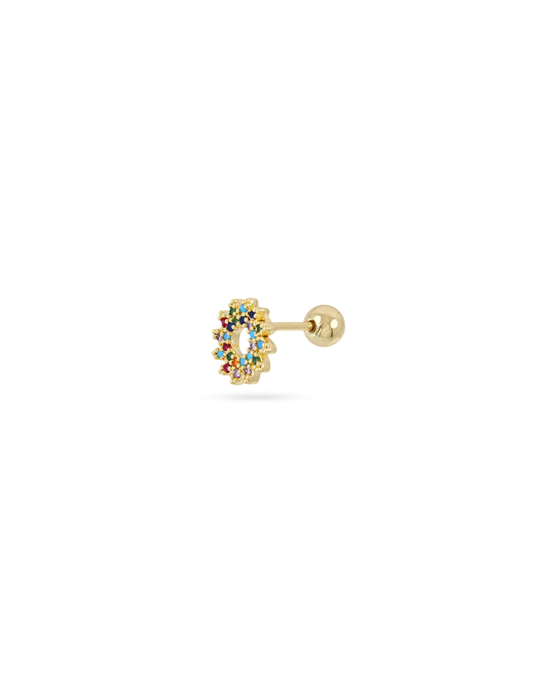 Steel Multi Colour Circle Ball Back Single Stud Earring | Anartxy