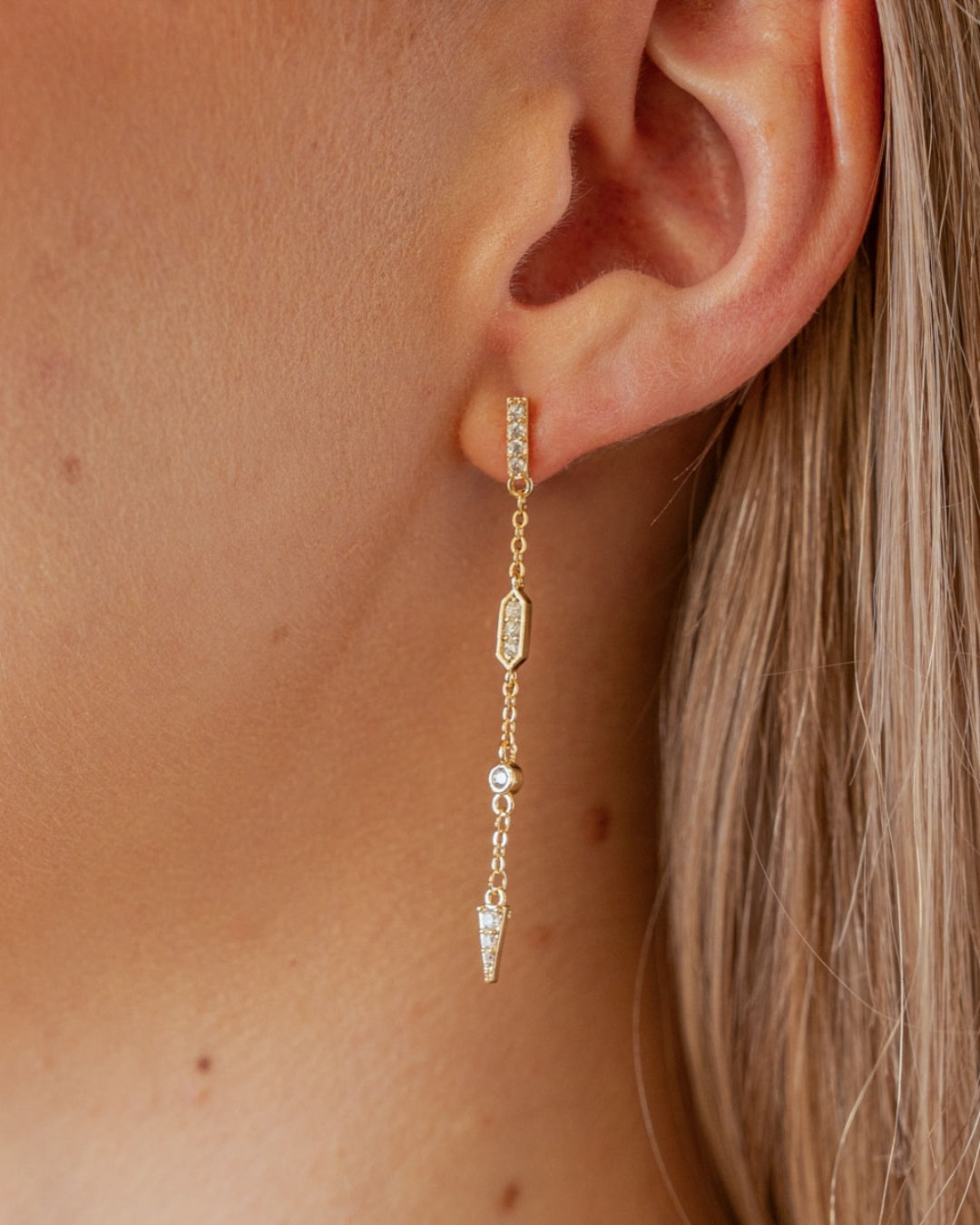 Steel Multi Stone Drop Stud Earrings | Anartxy