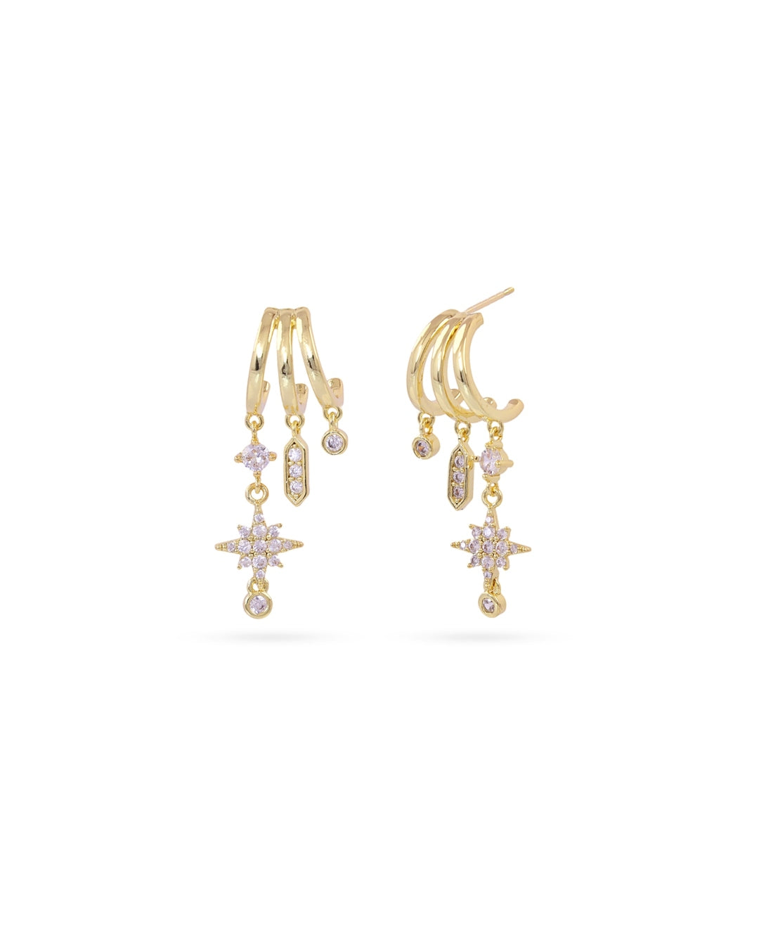 Steel North Star Triple Hoop Earrings | Anartxy