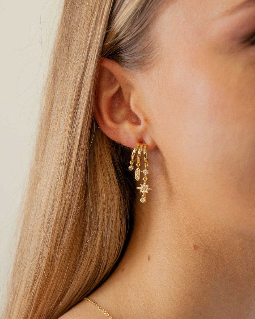 Steel North Star Triple Hoop Earrings | Anartxy