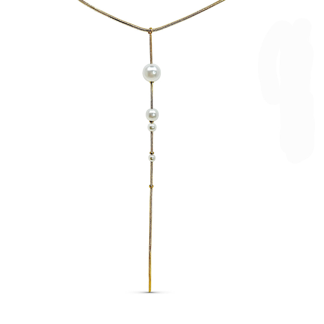 Steel Pearl Detail Lariat Necklace | Nita