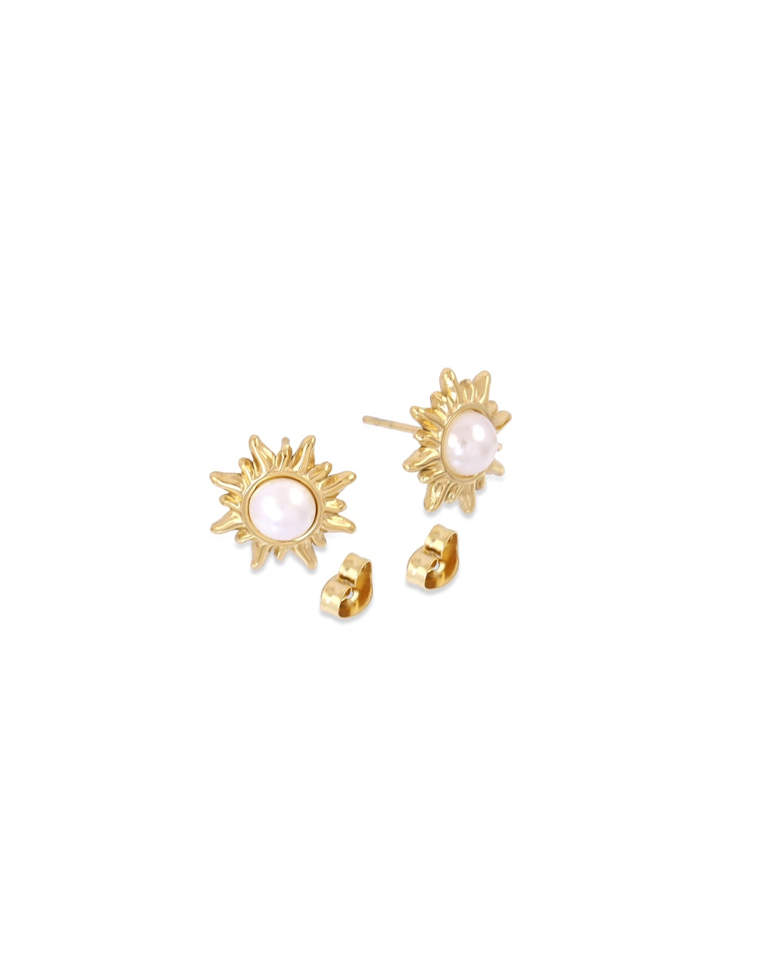 Steel Pearl Sun Stud Earrings | Anartxy
