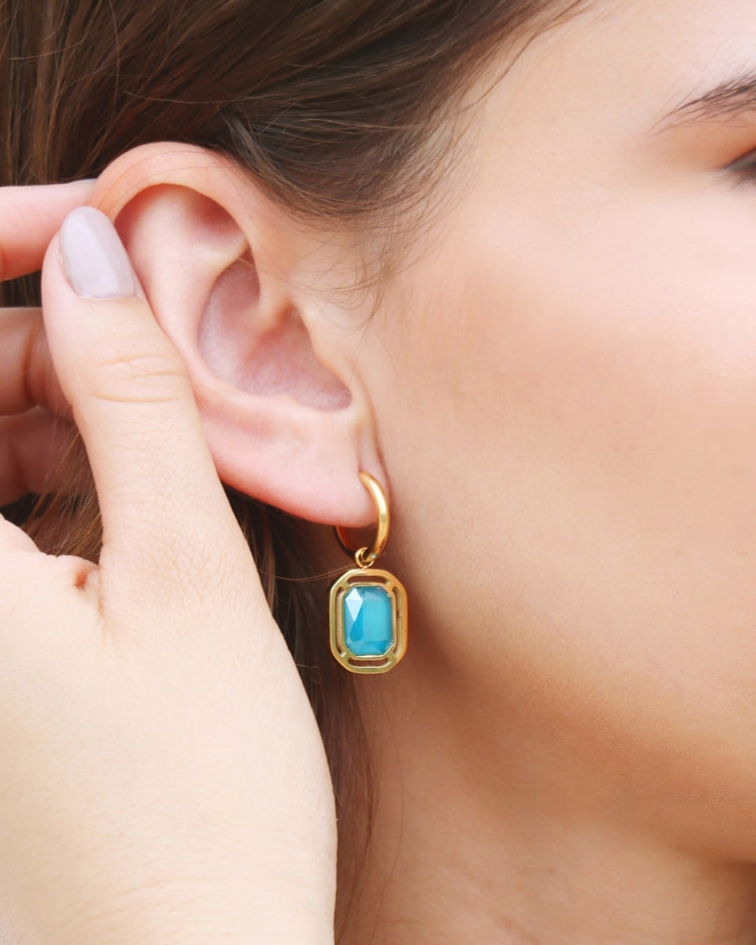 Steel Rectangle Colour Stone Charm Earrings | Anartxy