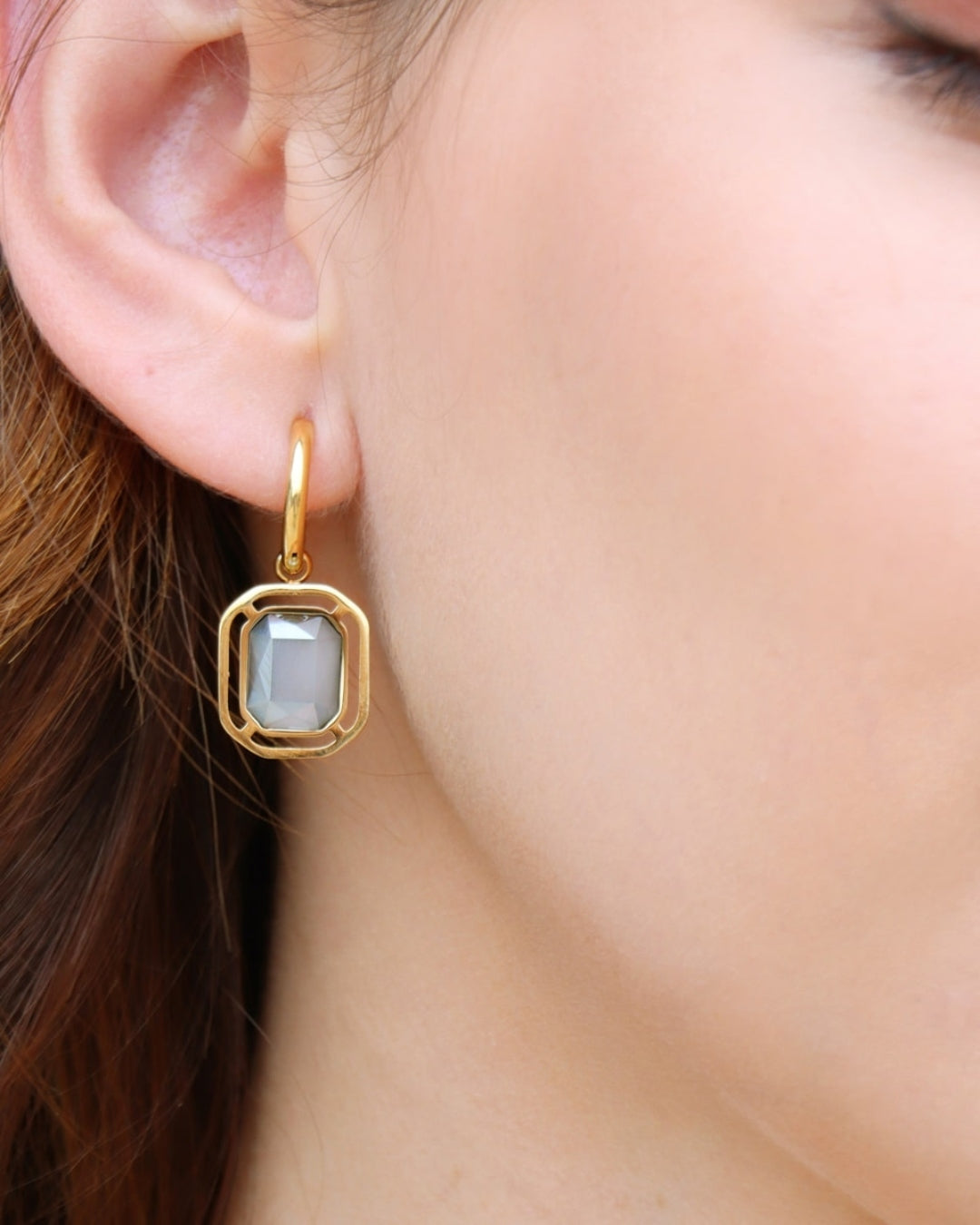 Steel Rectangle Colour Stone Charm Earrings | Anartxy