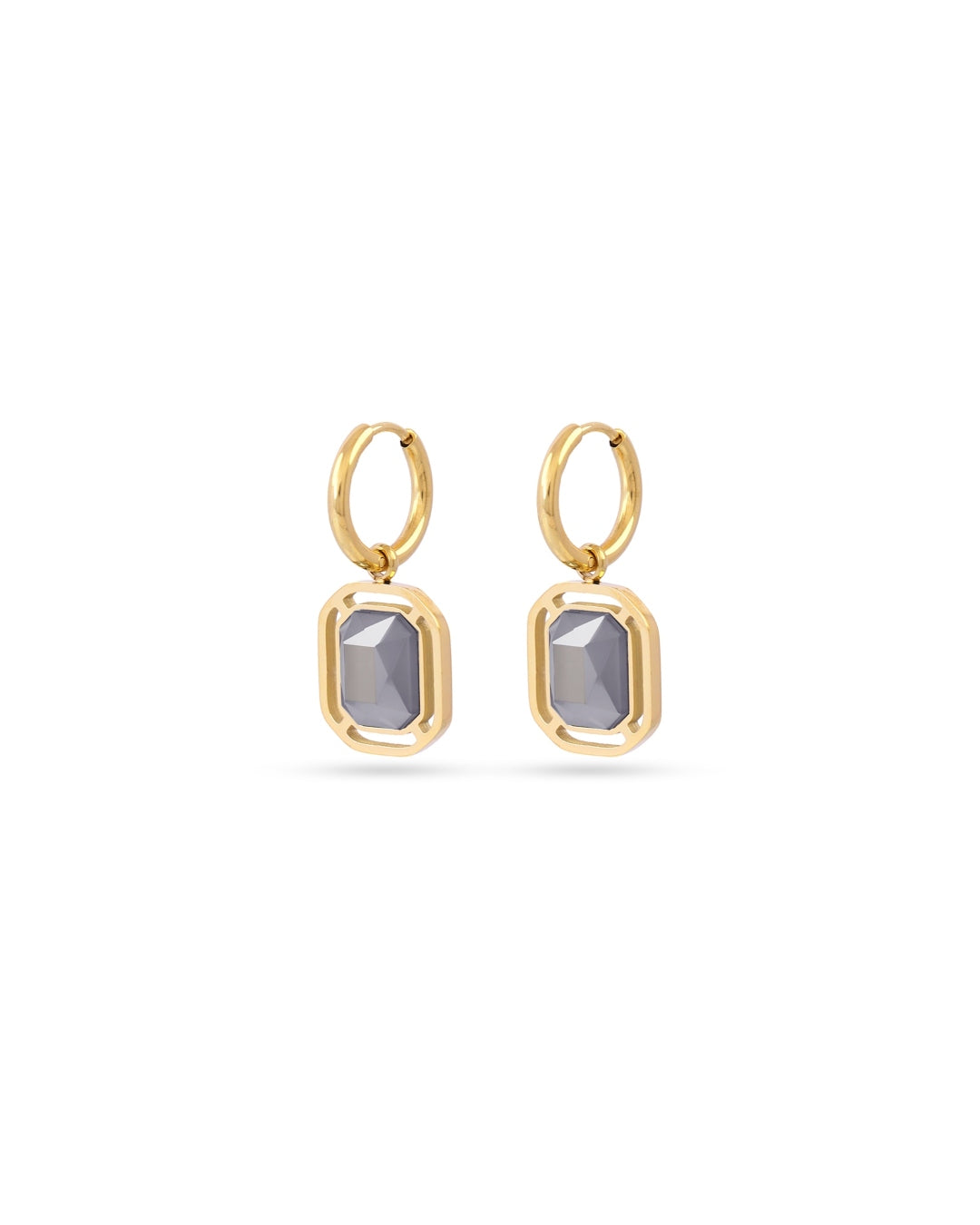 Steel Rectangle Colour Stone Charm Earrings | Anartxy