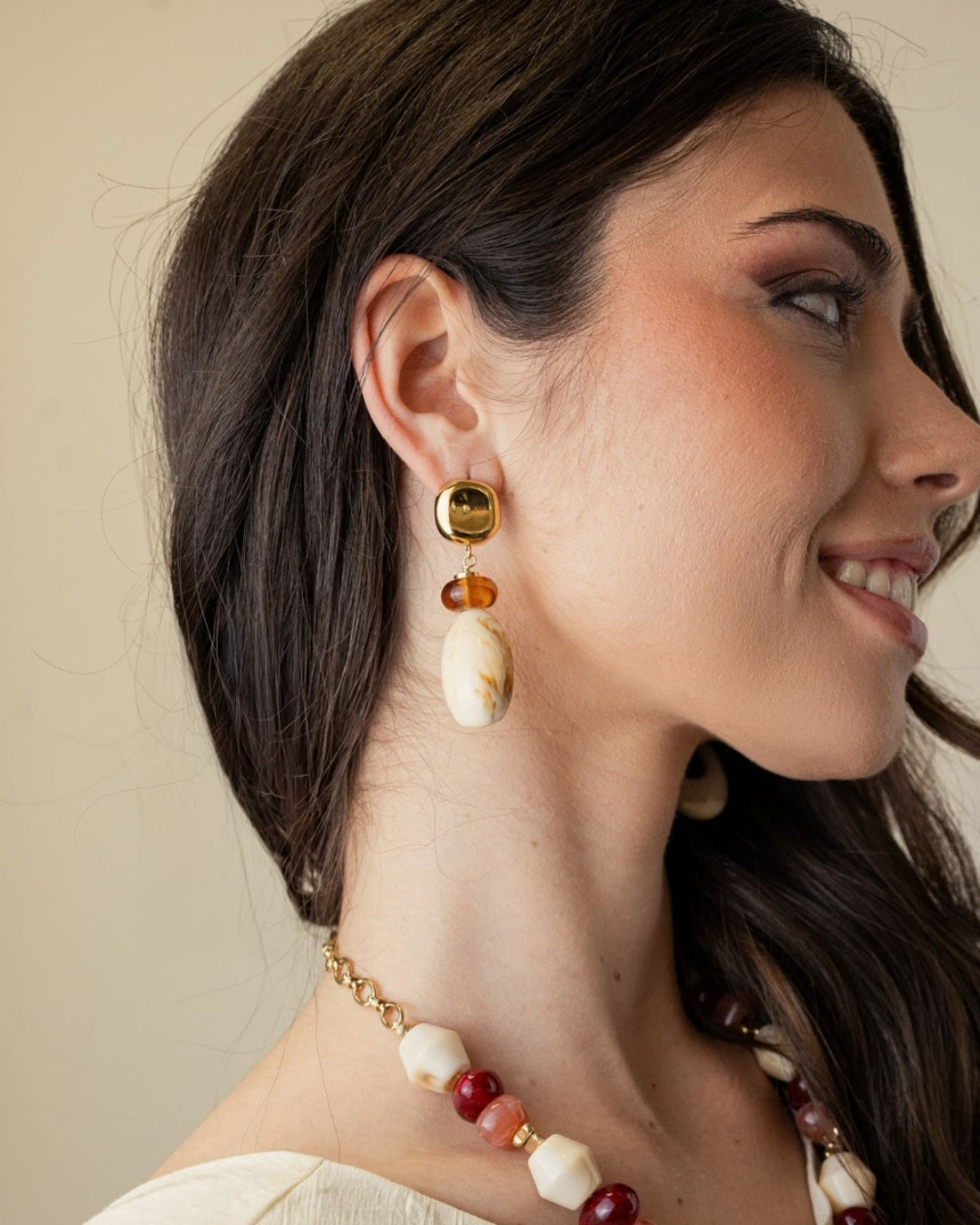 Steel Resin Bead Drop Earrings | Anartxy