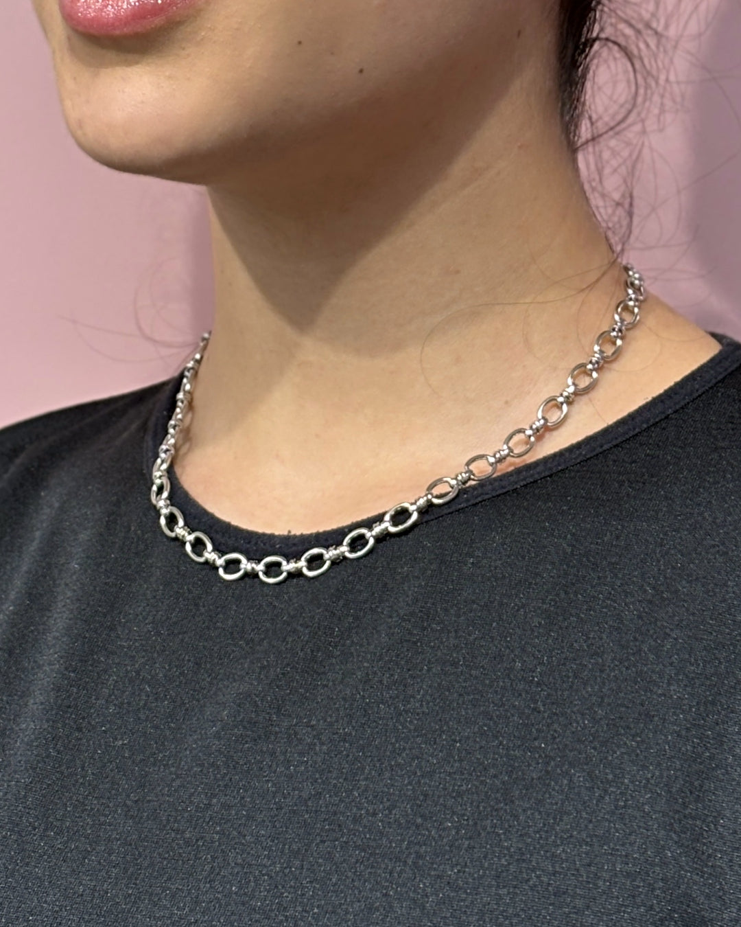 Steel Round Rolo Link Necklace | Anartxy