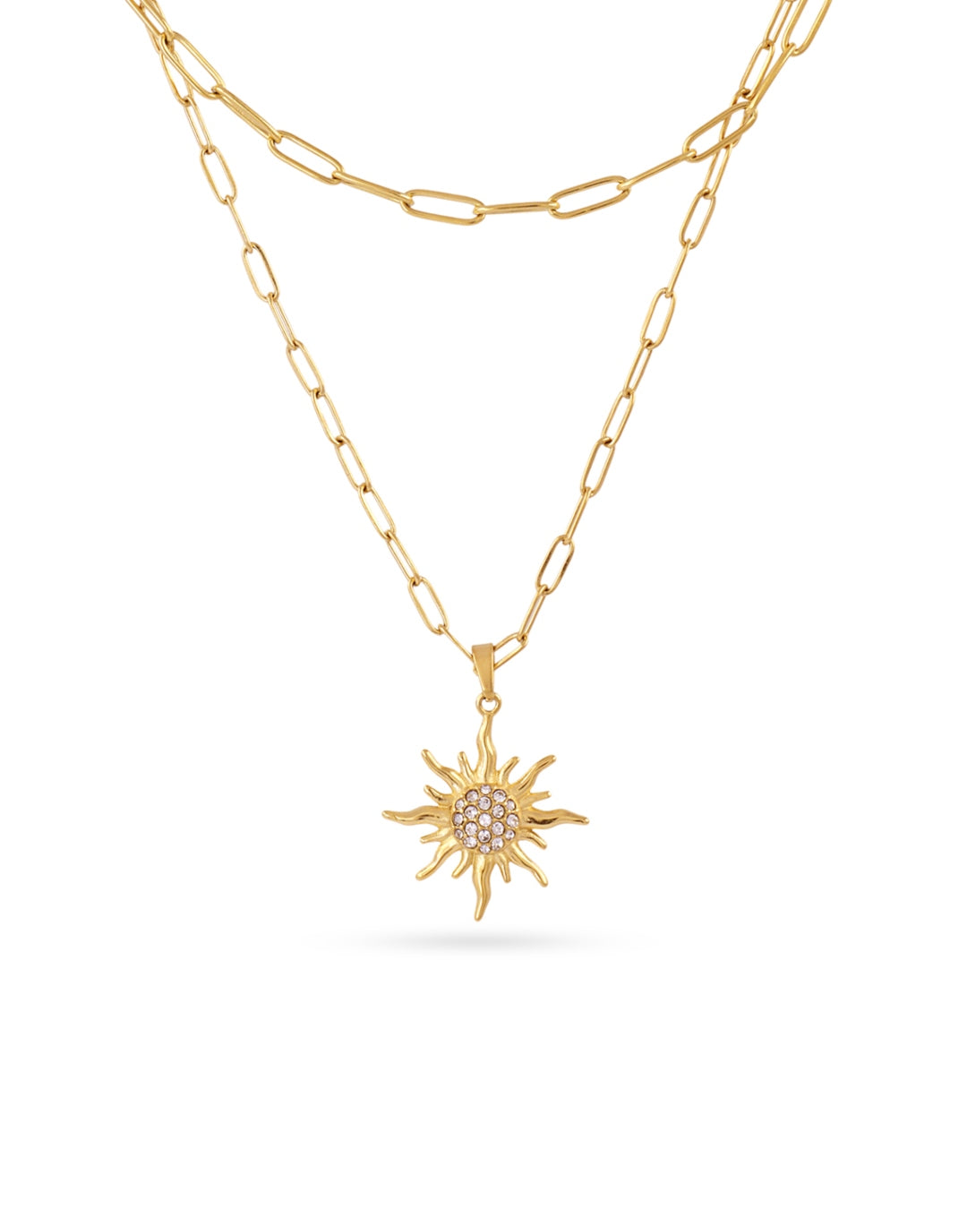 Steel Sun Double Layer Paperclip Necklace | Anartxy