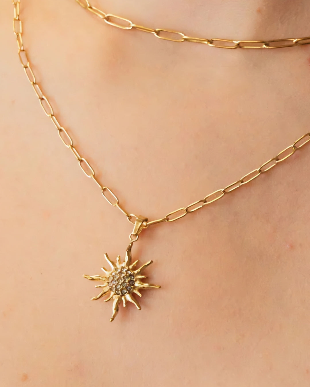 Steel Sun Double Layer Paperclip Necklace | Anartxy