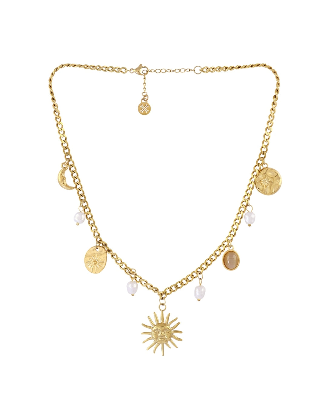 Steel Sun & Pearl Charm Necklace | Anartxy