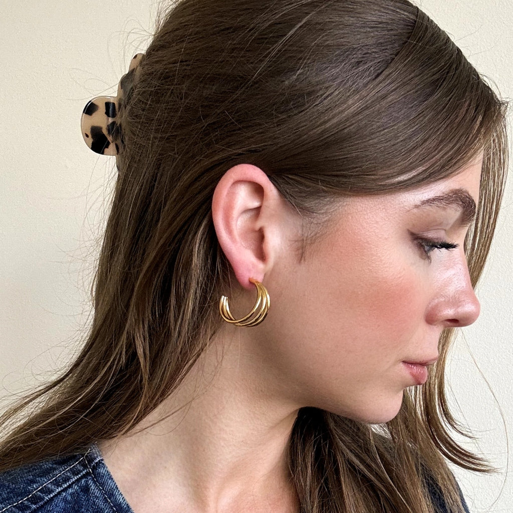 Steel Triple Hoop Earrings | Nina