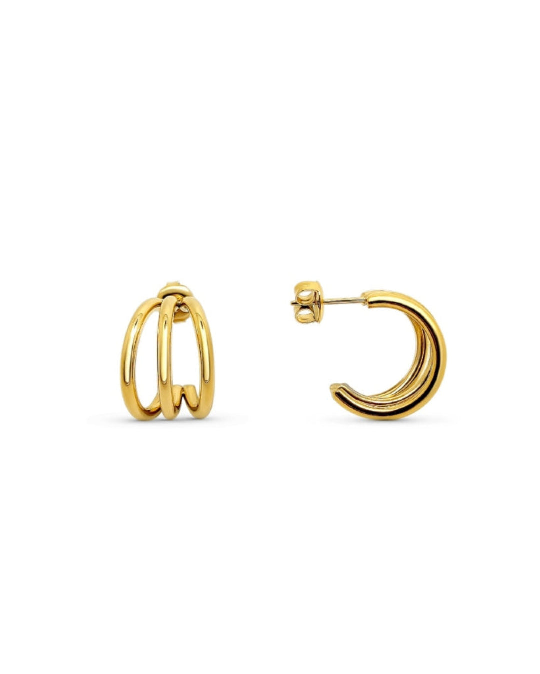 Steel Triple Hoop Earrings | Gold | Nina
