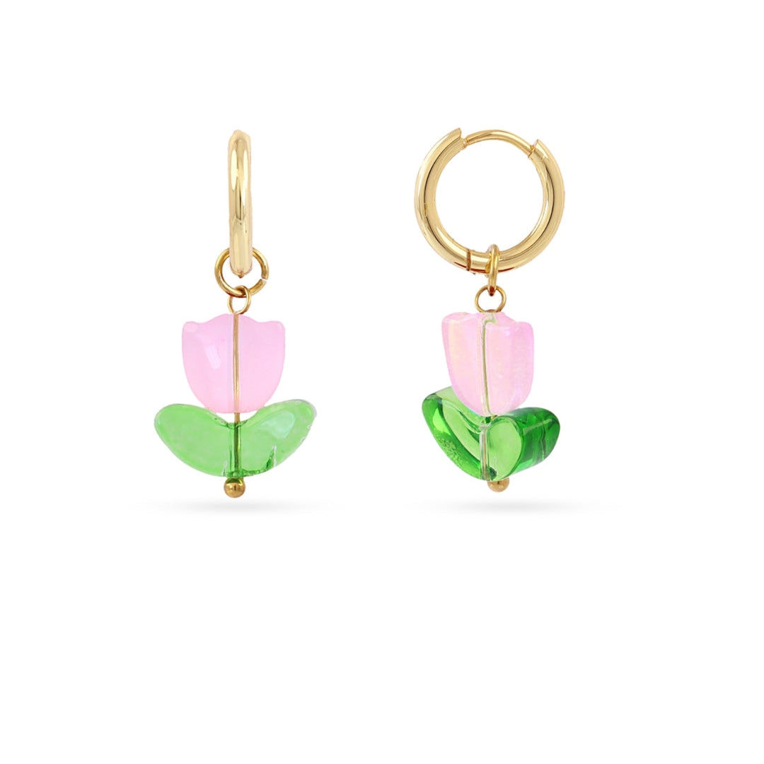 Steel Tulip Flower Charm Hoop Earrings | Anartxy