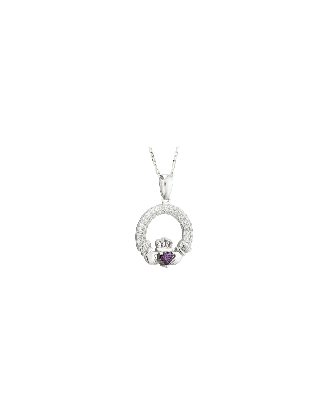 Sterling Silver Amethyst Claddagh Necklace | February Birthstone | Solvar