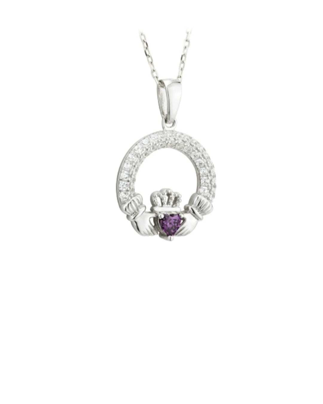 Sterling Silver Amethyst Claddagh Necklace | February Birthstone | Solvar