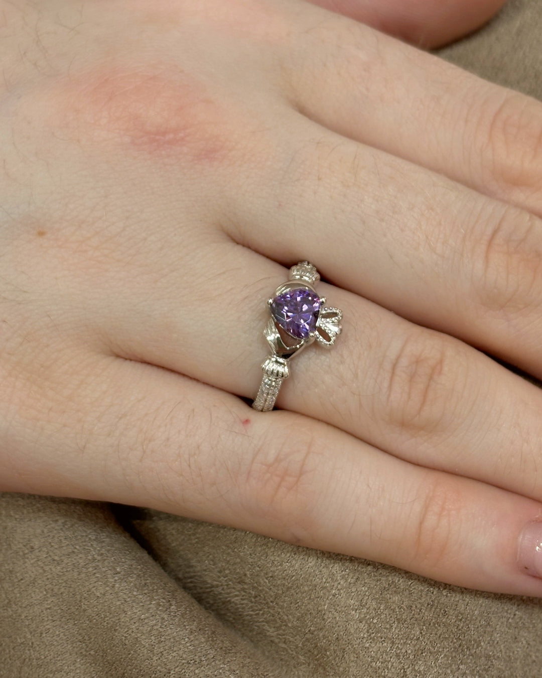 Sterling Silver Amethyst Claddagh Ring | February Birthstone | Solvar