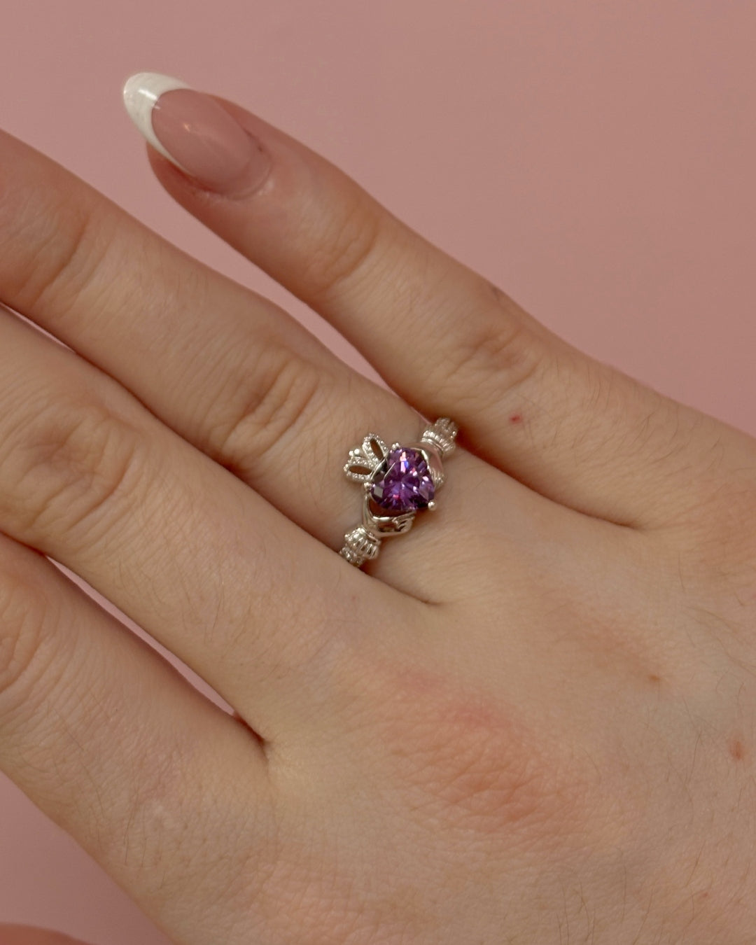 Sterling Silver Amethyst Claddagh Ring | February Birthstone | Solvar