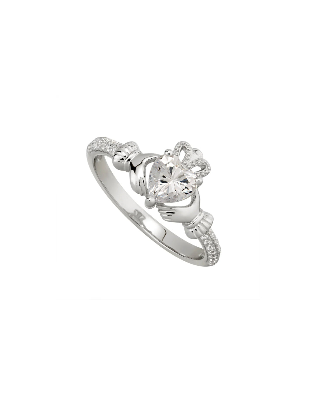Sterling Silver April Birthstone Crystal Claddagh Ring | Solvar