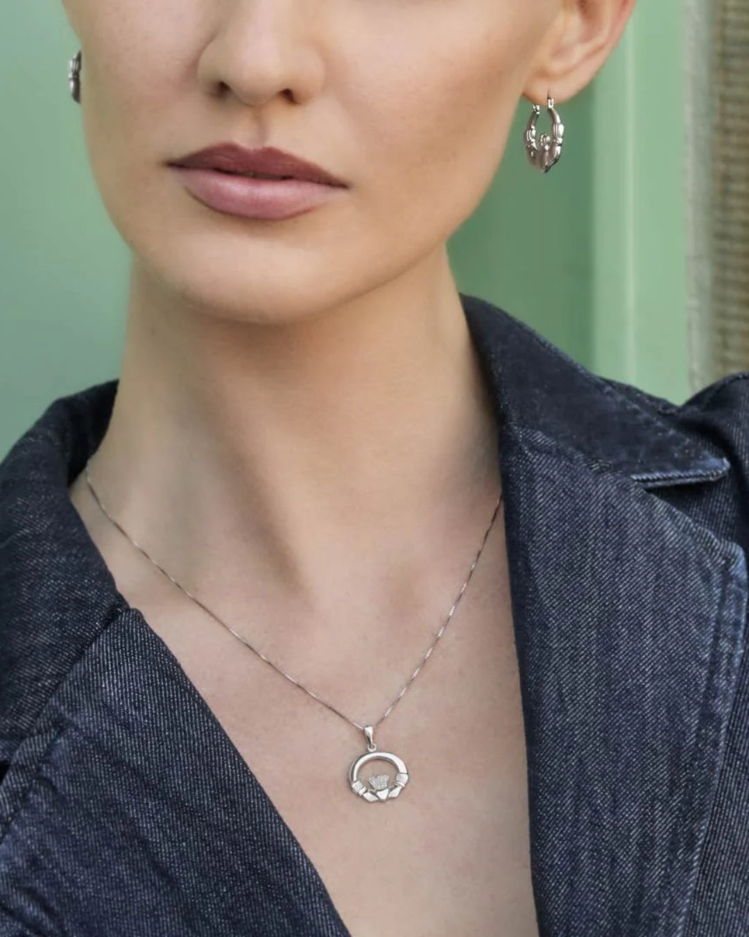 Sterling Silver Chunky Claddagh Hoop Earrings | Solvar