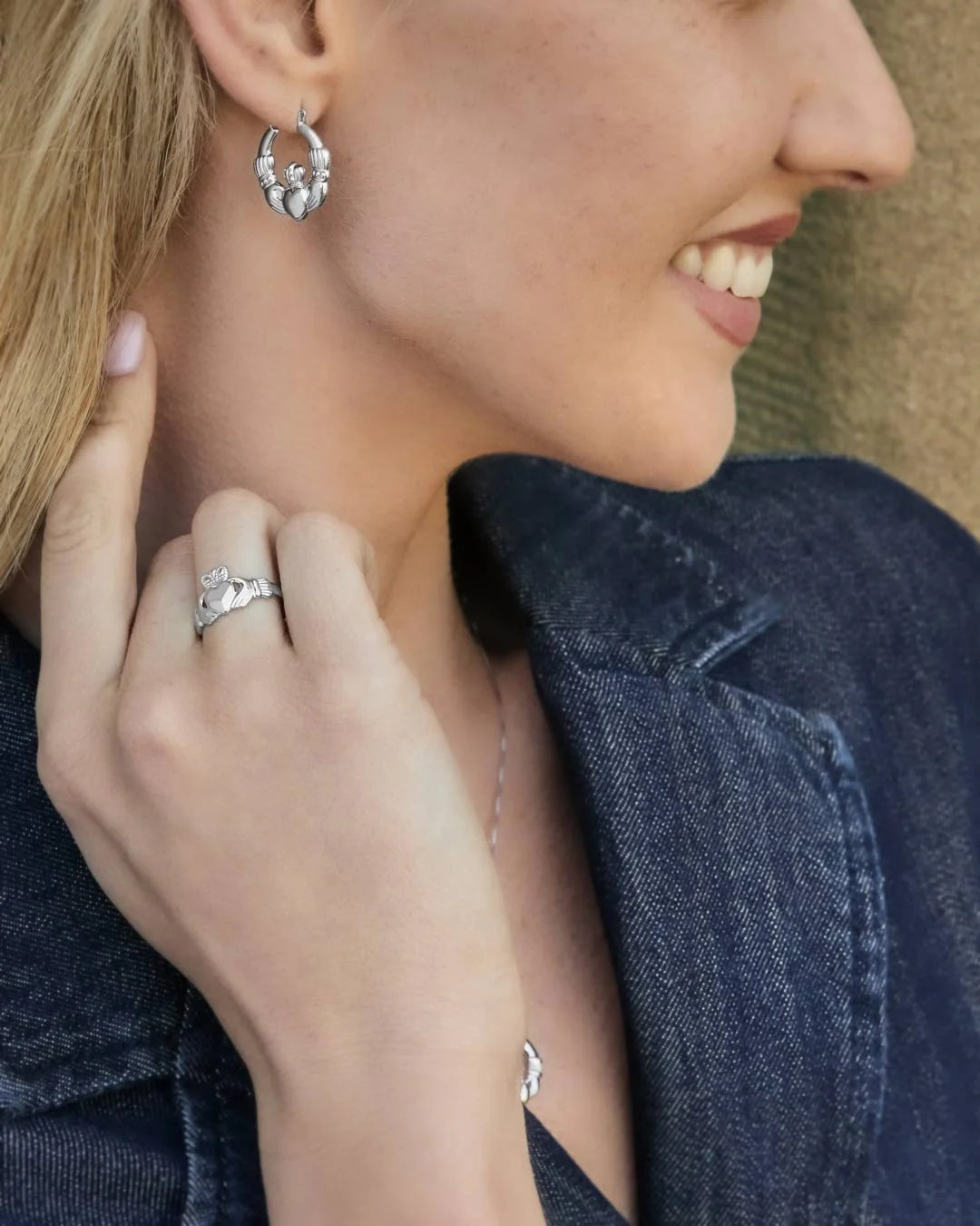 Sterling Silver Chunky Claddagh Hoop Earrings | Solvar