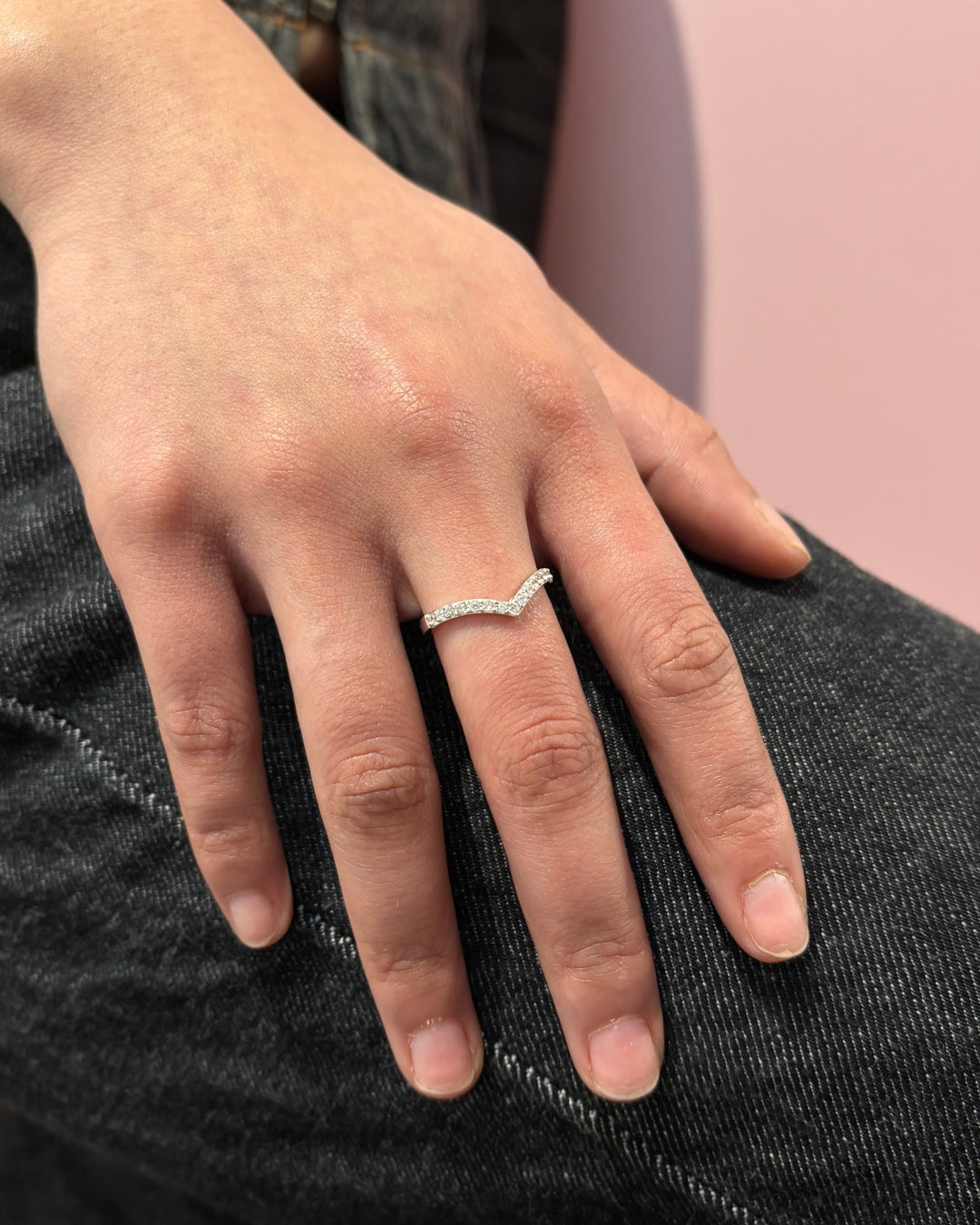 Sterling Silver Clear Stone Wishbone Ring | Durrus