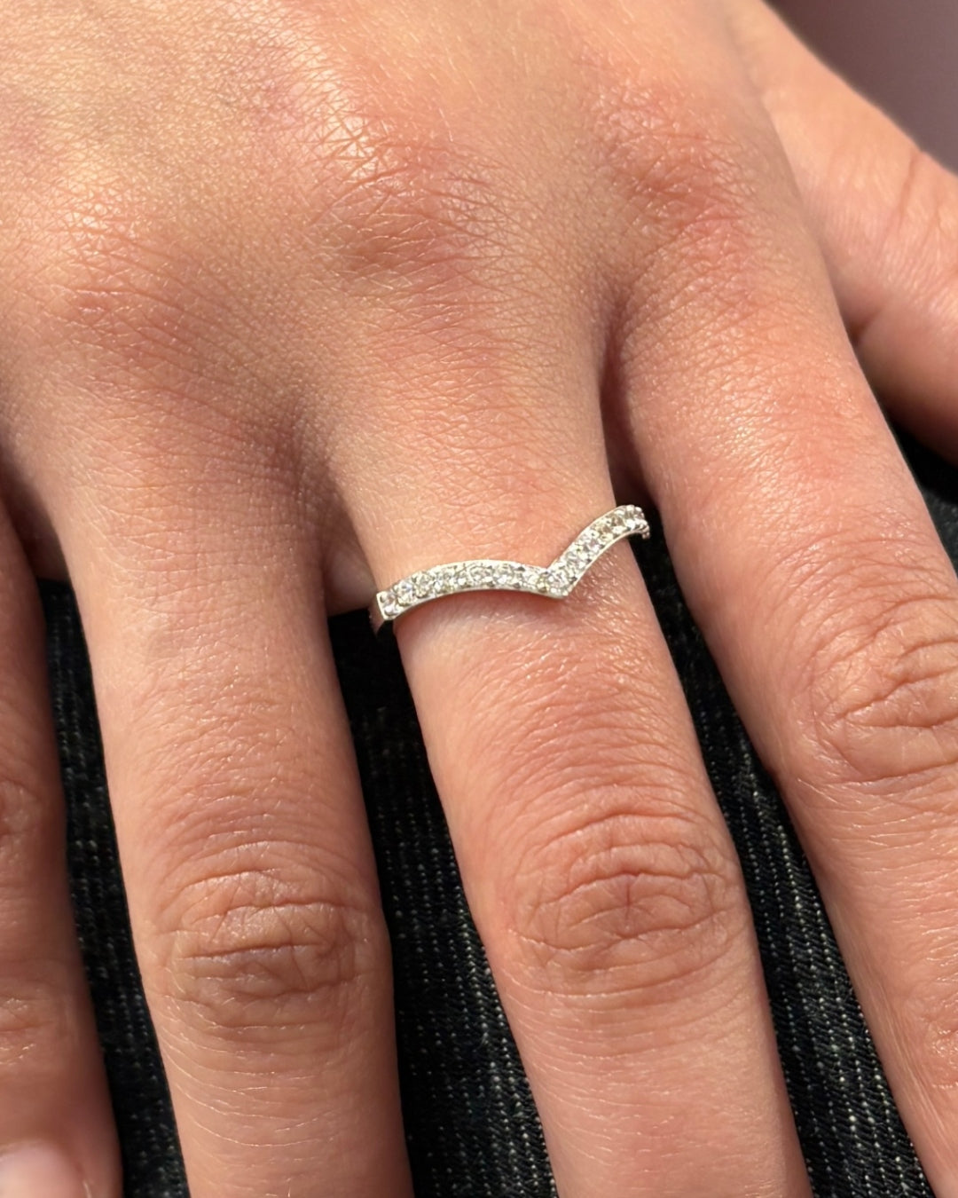 Sterling Silver Clear Stone Wishbone Ring | Durrus