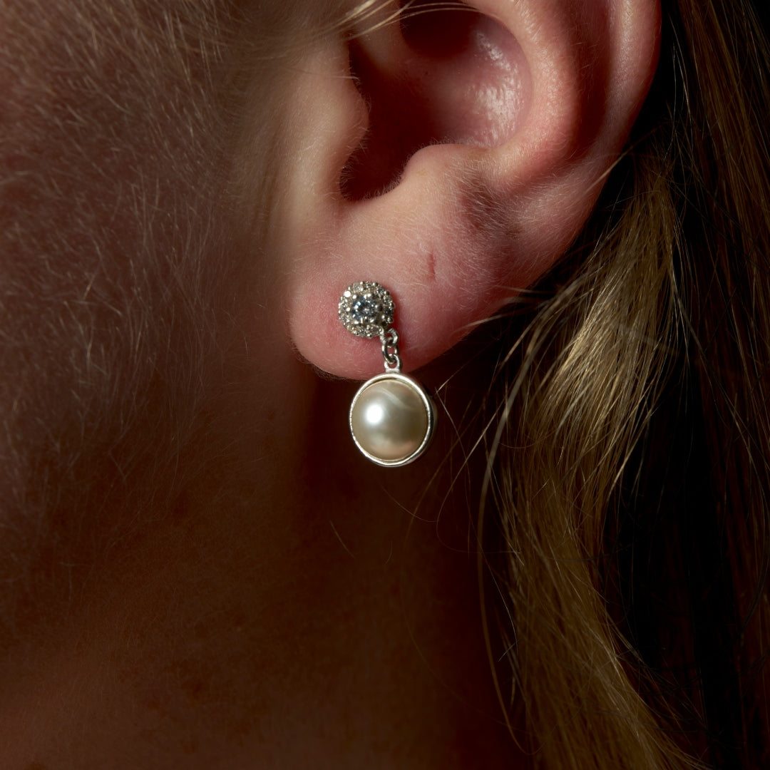 Sterling Silver Cluster Pearl Drop Earrings | Diana