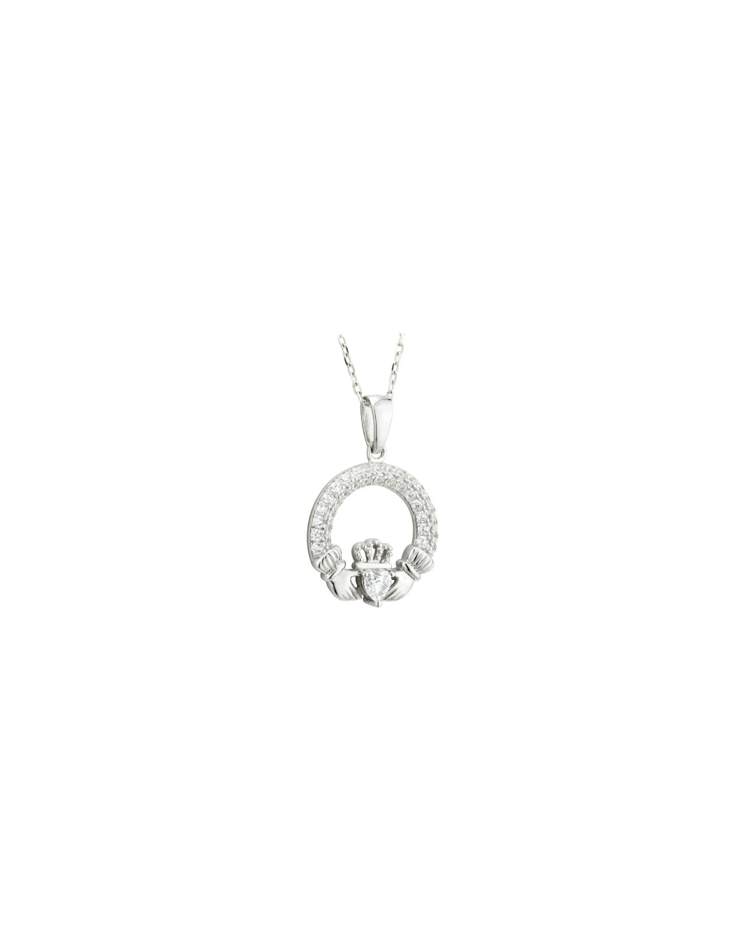 Sterling Silver Crystal Claddagh Necklace | April Birthstone | Solvar